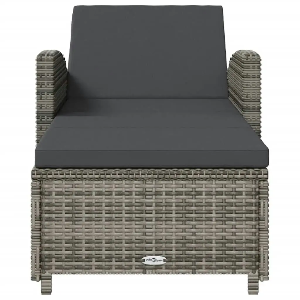 Sun Lounger with Dark Grey Cushion Poly Rattan Grey 317178