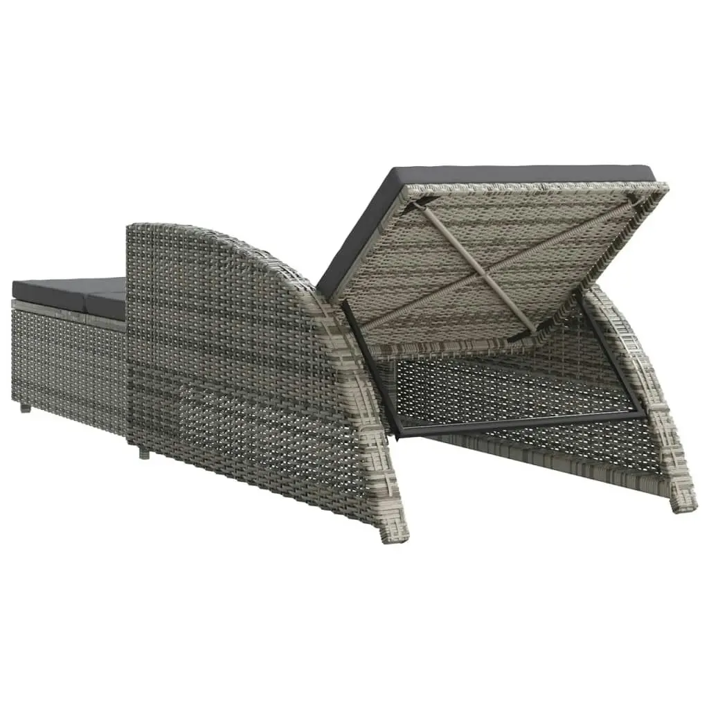 Sun Lounger with Dark Grey Cushion Poly Rattan Grey 317178