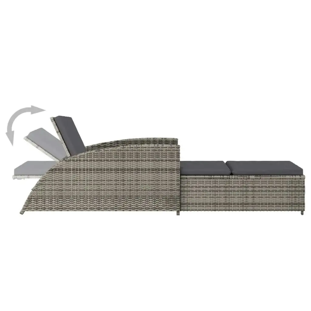 Sun Lounger with Dark Grey Cushion Poly Rattan Grey 317178