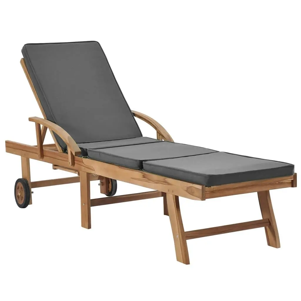 Sun Loungers with Cushions 2 pcs Solid Teak Wood Dark Grey 3054634