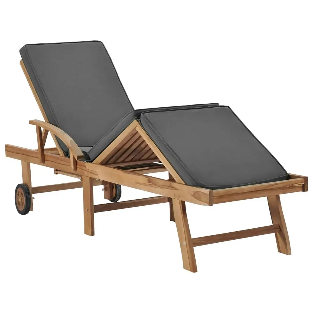 Sun Loungers with Cushions 2 pcs Solid Teak Wood Dark Grey 3054634