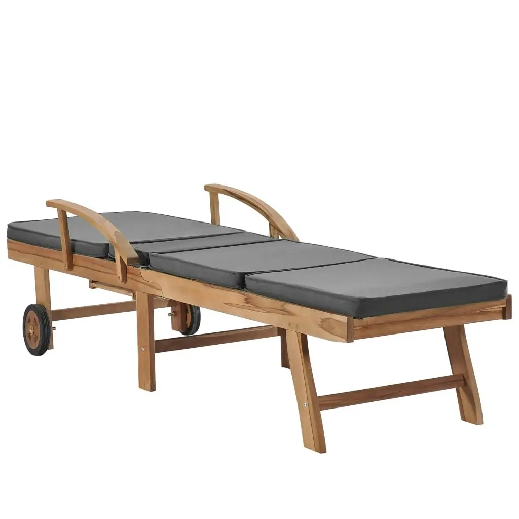 Sun Loungers with Cushions 2 pcs Solid Teak Wood Dark Grey 3054634