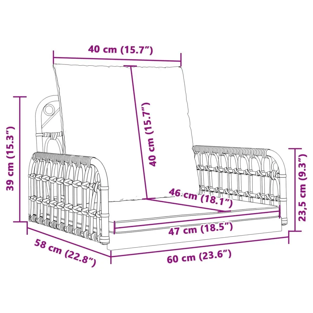 Swing Chair with Cushions 63x58x39 cm Poly Rattan and Steel 4009297