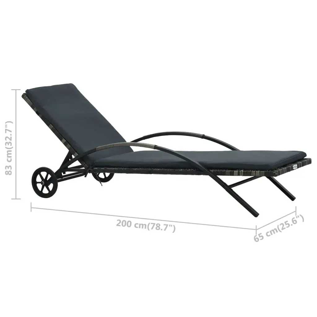 Sun Lounger with Cushion & Wheels Poly Rattan Anthracite 47746