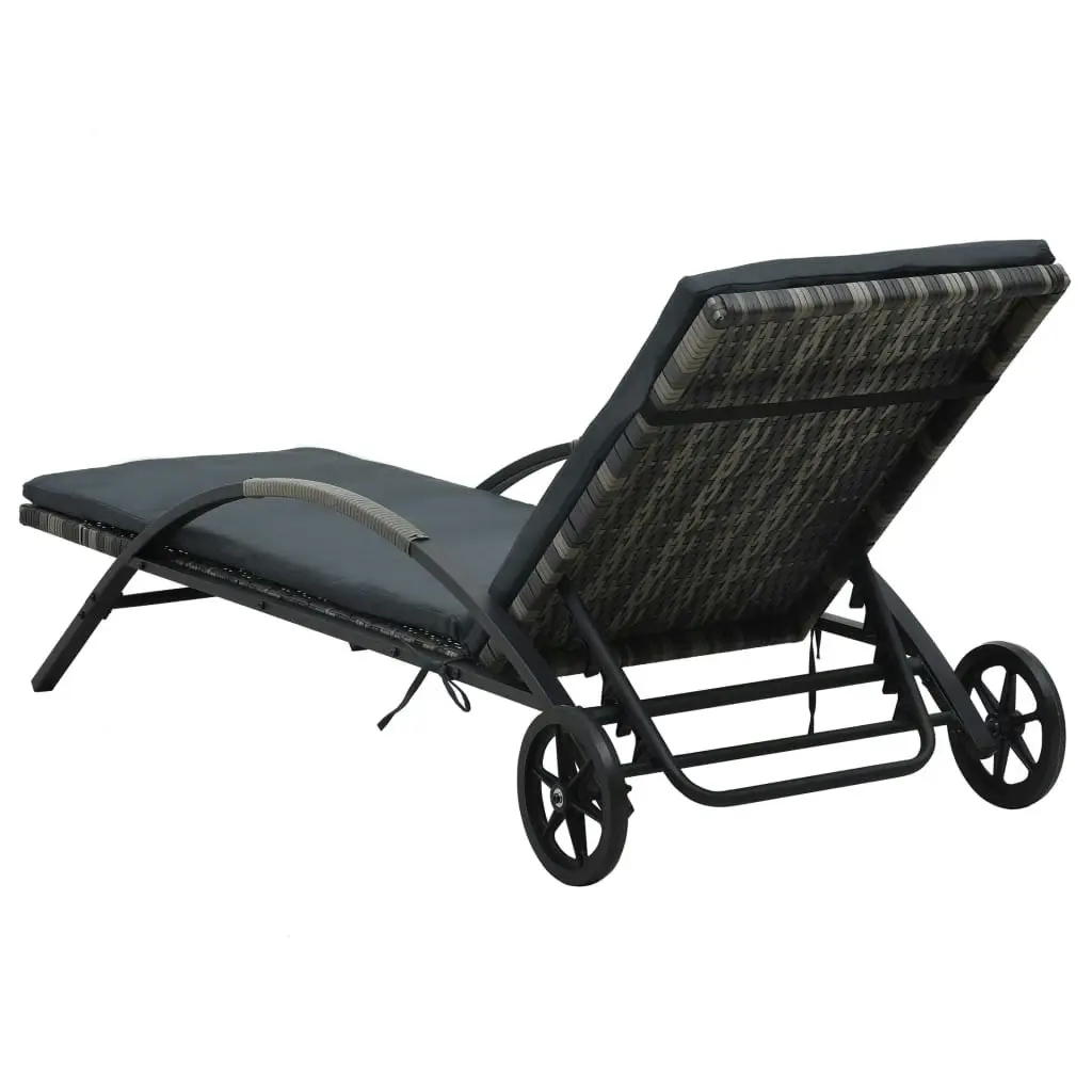 Sun Lounger with Cushion & Wheels Poly Rattan Anthracite 47746