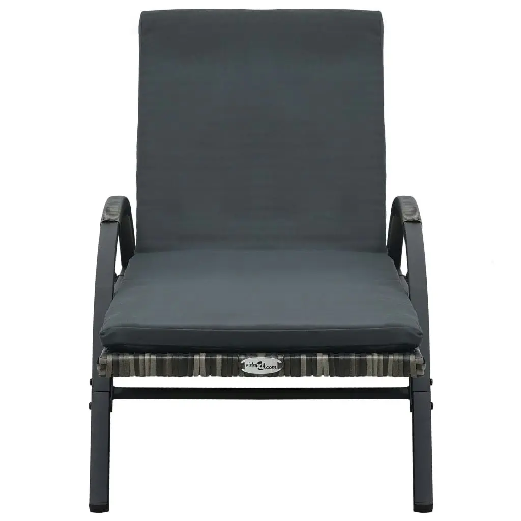 Sun Lounger with Cushion & Wheels Poly Rattan Anthracite 47746