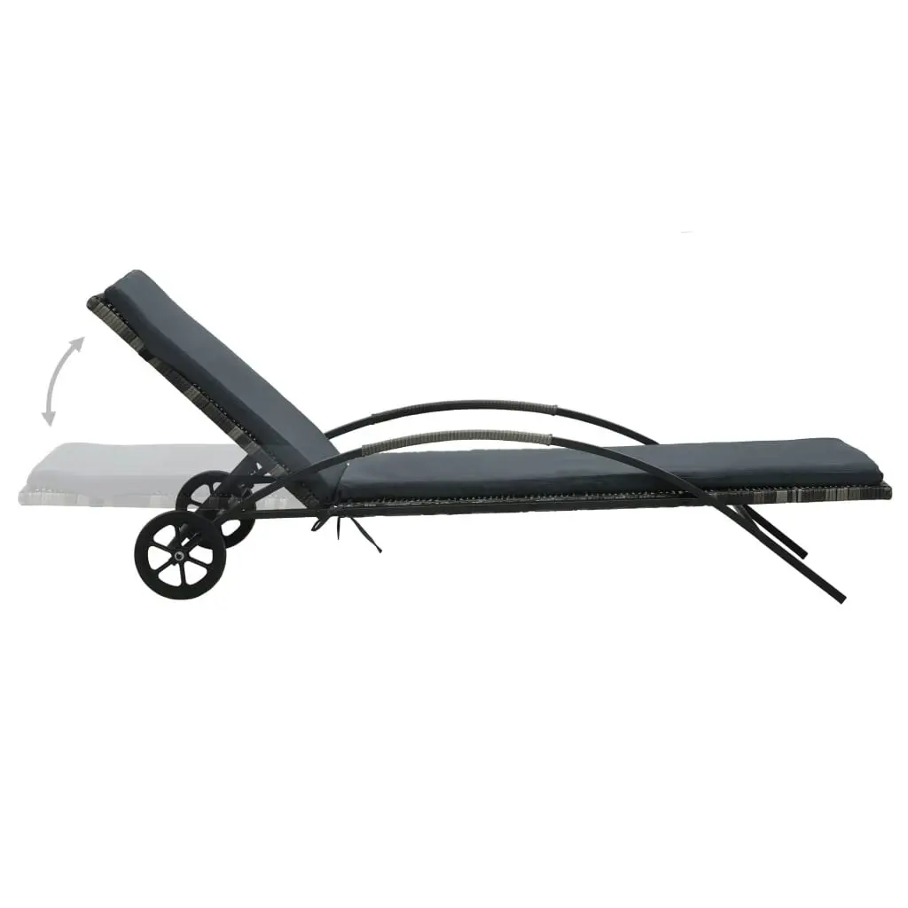 Sun Lounger with Cushion & Wheels Poly Rattan Anthracite 47746