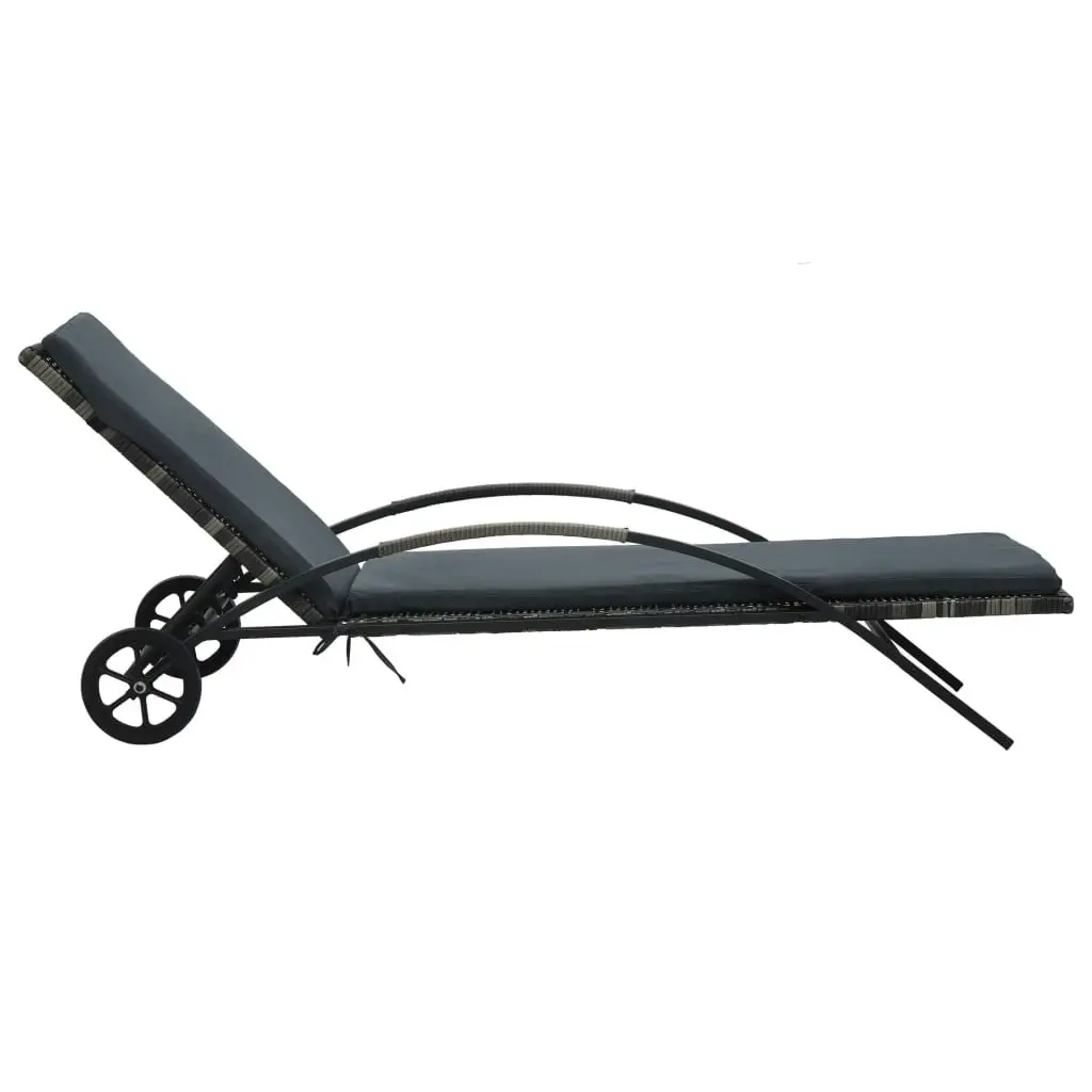 Sun Lounger with Cushion & Wheels Poly Rattan Anthracite 47746