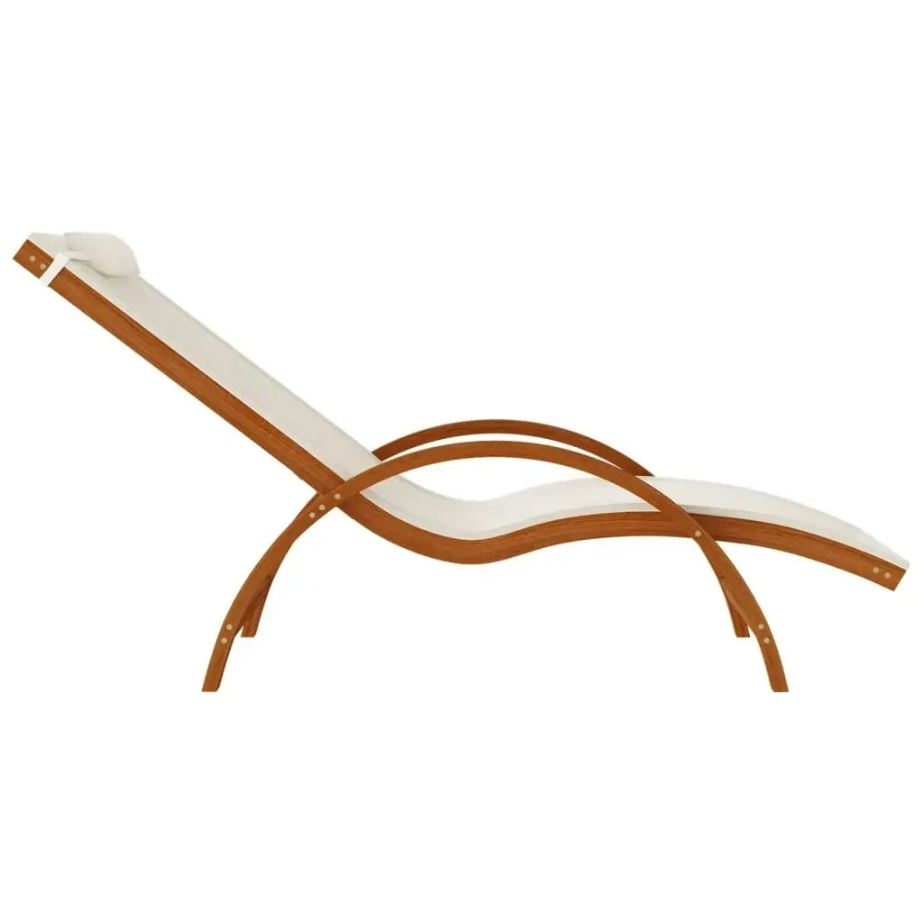 Sun Lounger with Pillow White Textilene and Solid Wood Poplar 363469