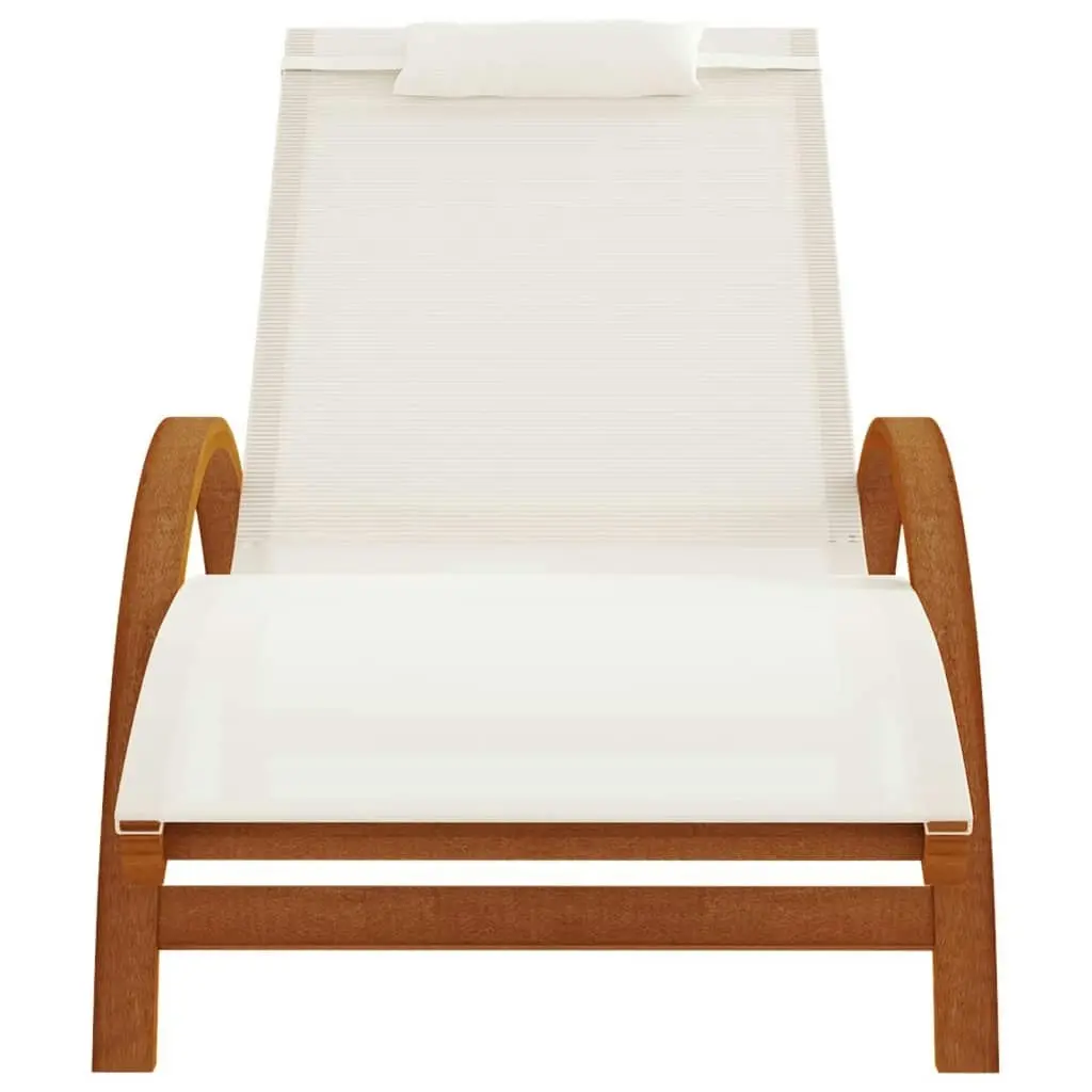 Sun Lounger with Pillow White Textilene and Solid Wood Poplar 363469