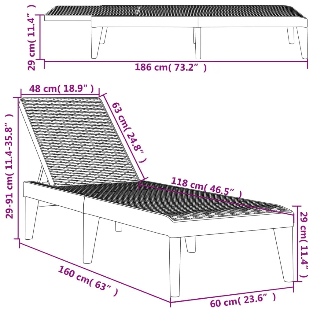 Sun Lounger Anthracite 186x60x29 cm PP 364219