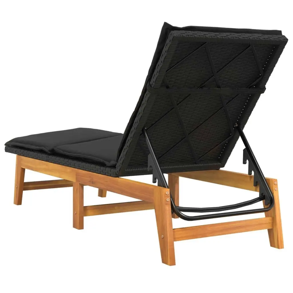 Sun Lounger with Table Poly Rattan and Solid Wood Acacia 319724