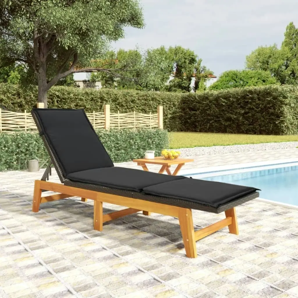 Sun Lounger with Table Poly Rattan and Solid Wood Acacia 319724