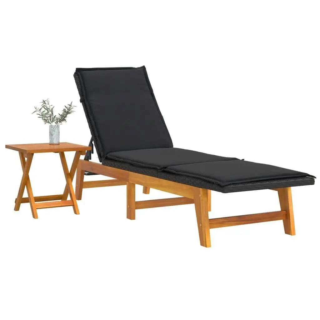 Sun Lounger with Table Poly Rattan and Solid Wood Acacia 319724