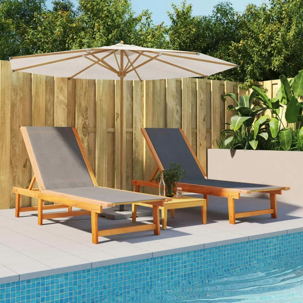 Sun Loungers 2 pcs Black Solid Wood Acacia and Textilene 3279247