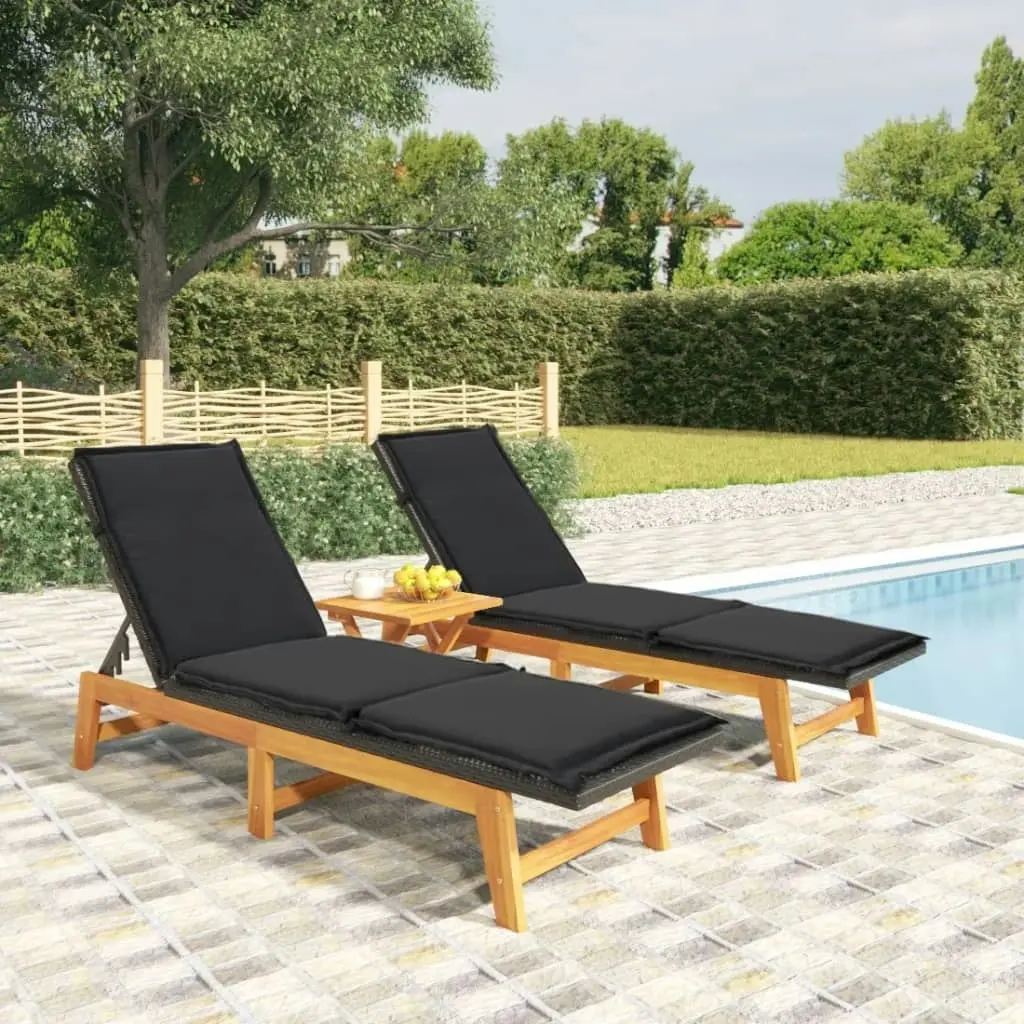 Sun Loungers with Cushions 2 pcs Poly Rattan&Solid Wood Acacia 319725