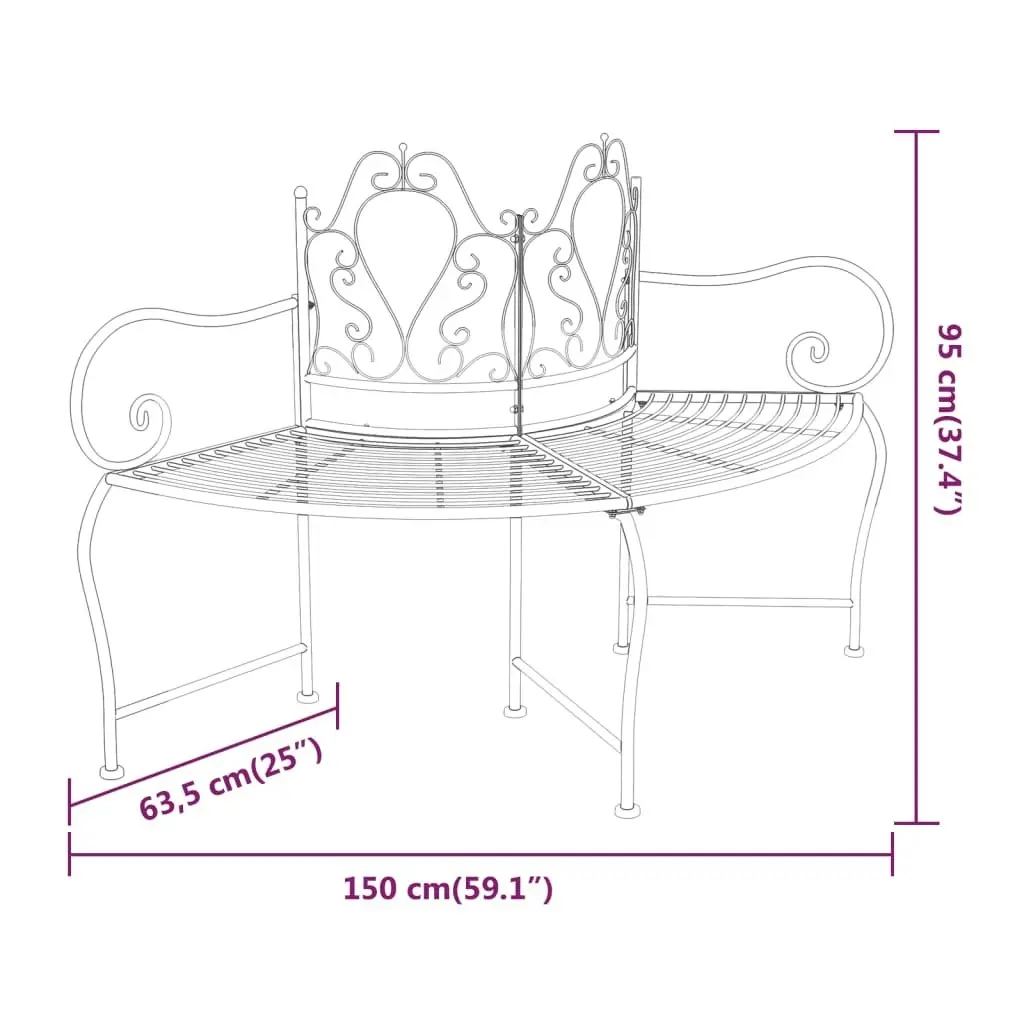 Tree Bench 150 cm Black Steel 318823