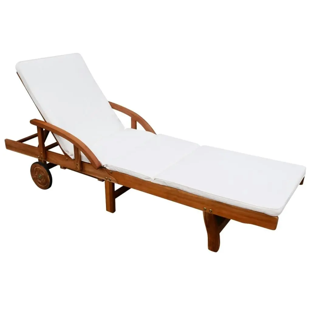 Sun Lounger with Cushion Solid Acacia Wood 42595