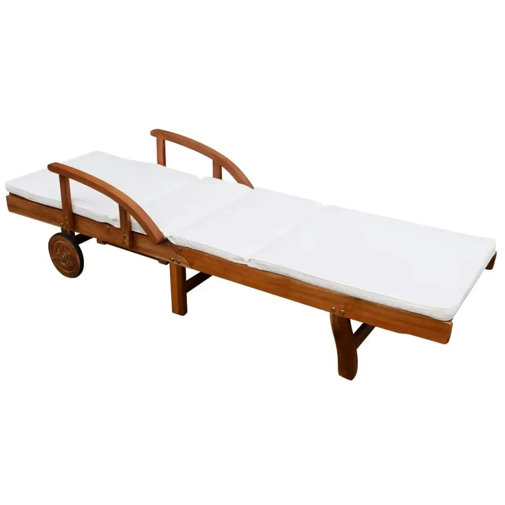 Sun Lounger with Cushion Solid Acacia Wood 42595