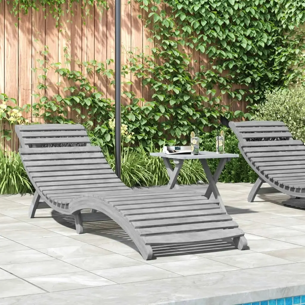 Sun Lounger with Table Grey Solid Wood Acacia 363280