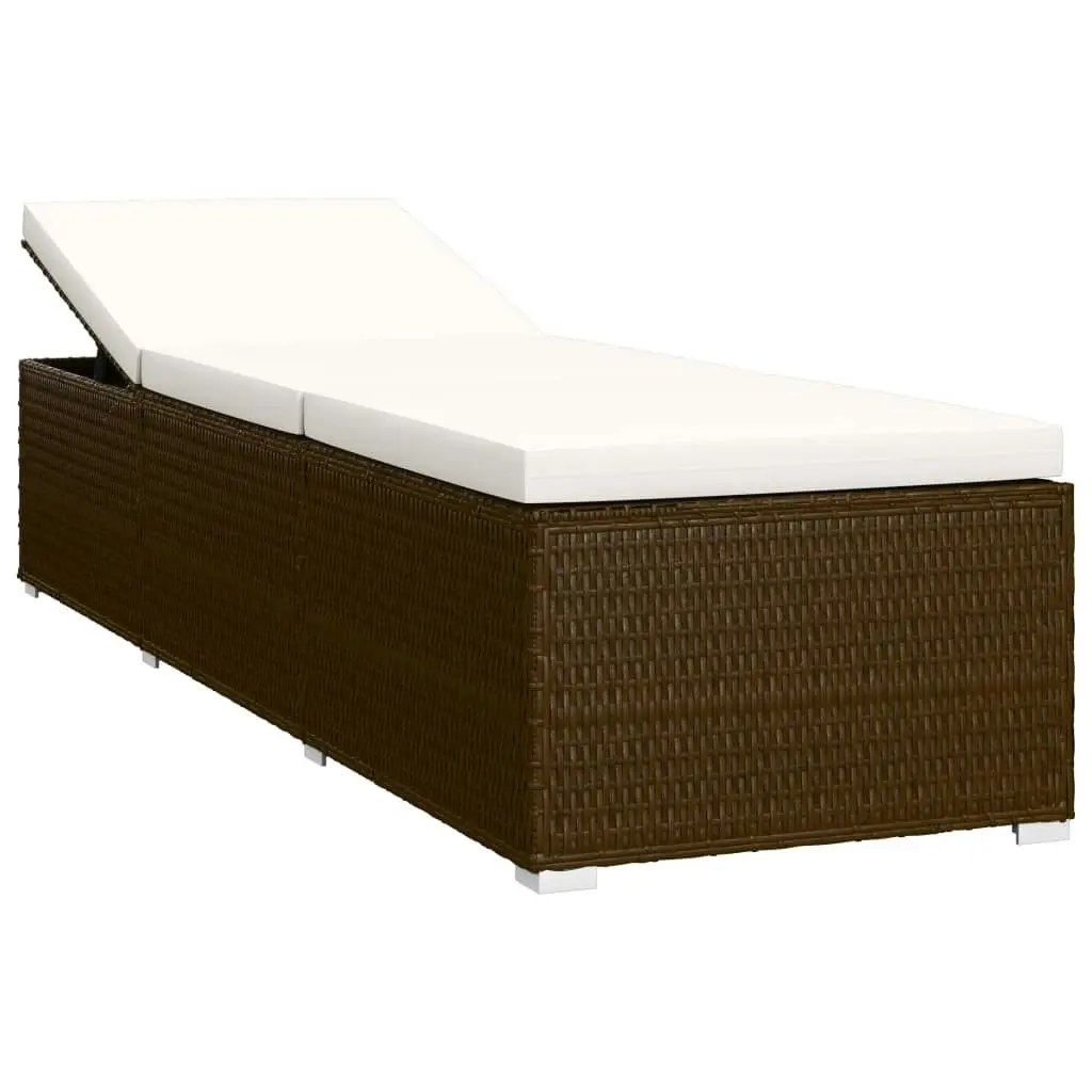 Sun Lounger with Cushion and Tea Table Poly Rattan Brown 46226