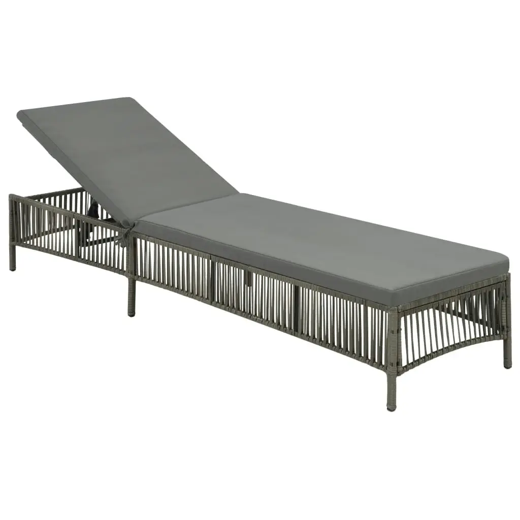 Sun Lounger with Cushion Poly Rattan Grey 44455