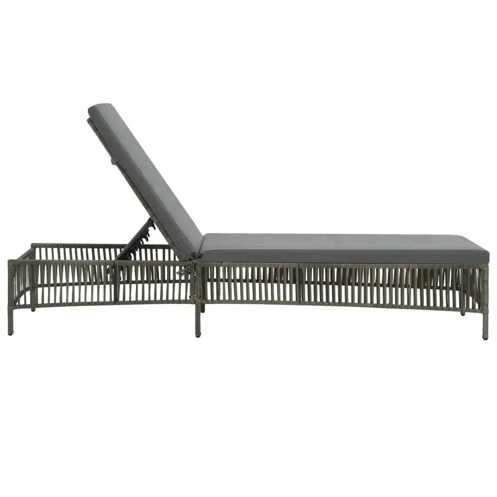 Sun Lounger with Cushion Poly Rattan Grey 44455