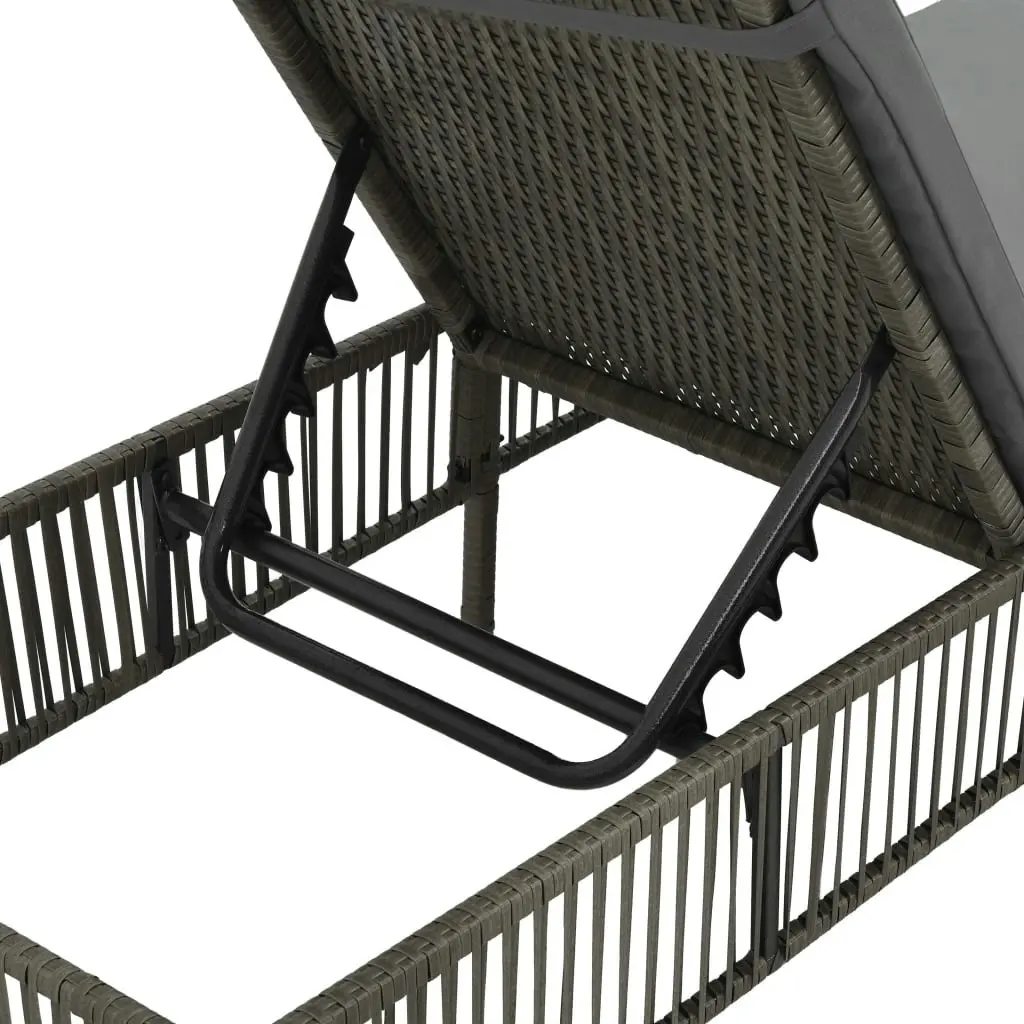 Sun Lounger with Cushion Poly Rattan Grey 44455