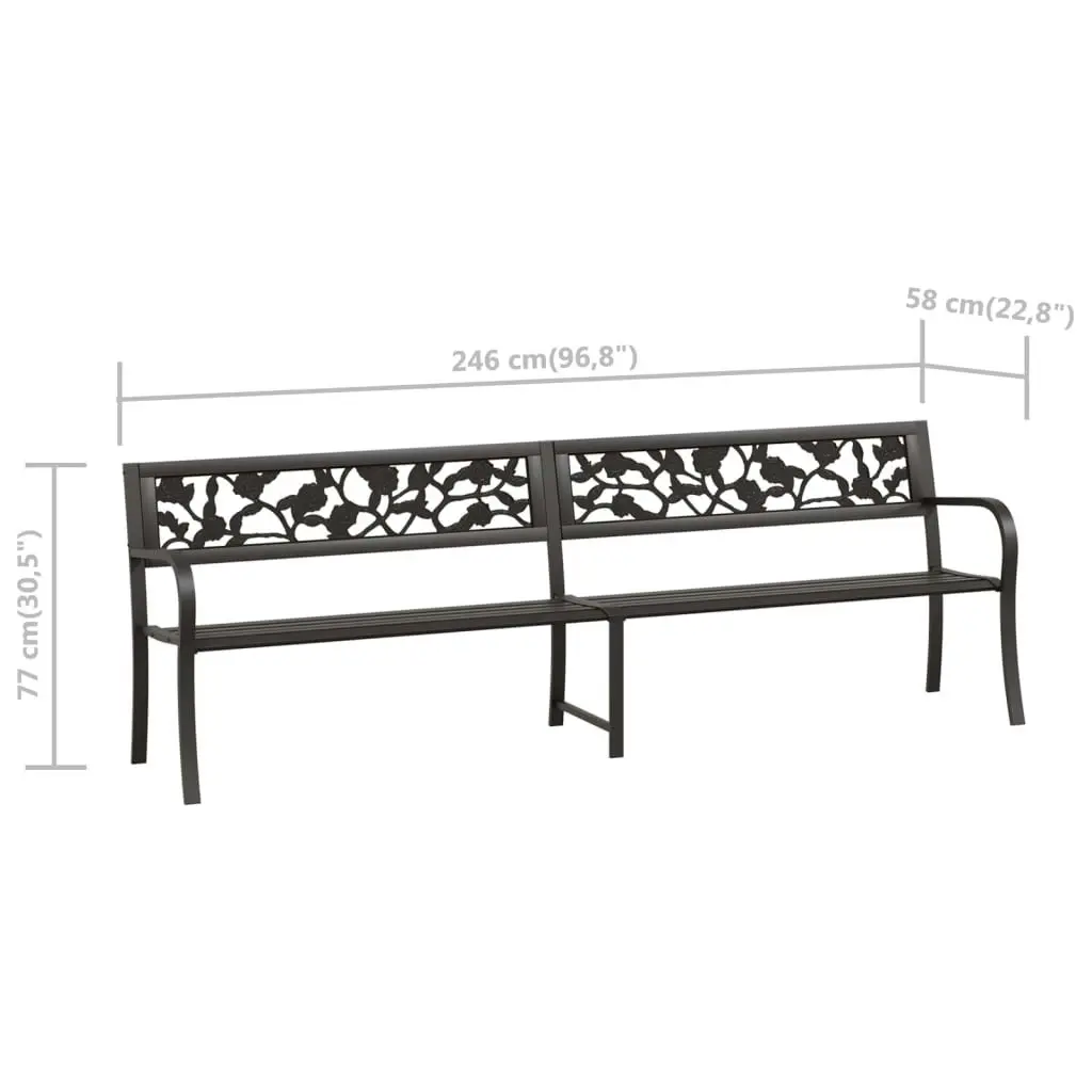 Twin Garden Bench 246 cm Black Steel 317129