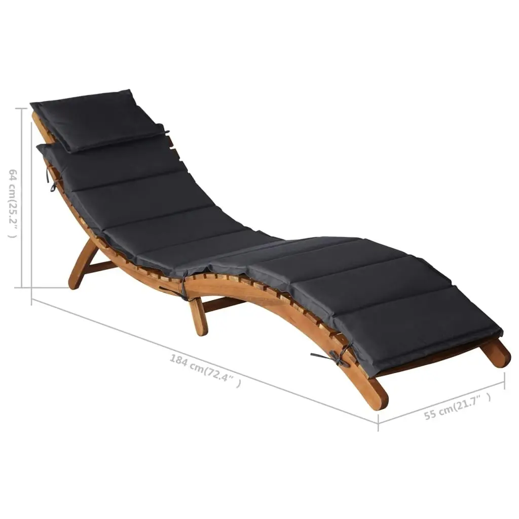 Sun Lounger with Cushion Solid Acacia Wood Dark Grey 46651