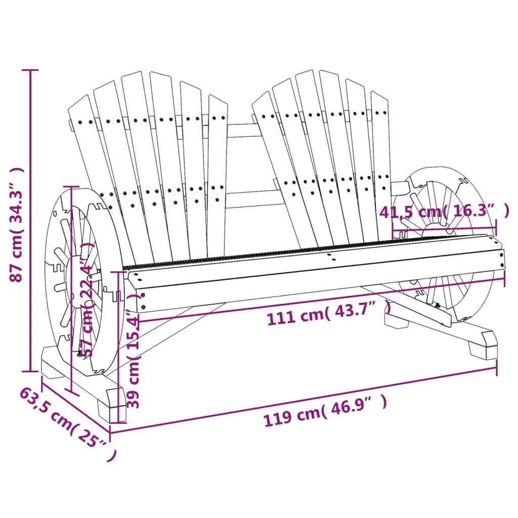 Garden Adirondack Chair 2-Seater Solid Wood Fir 365095