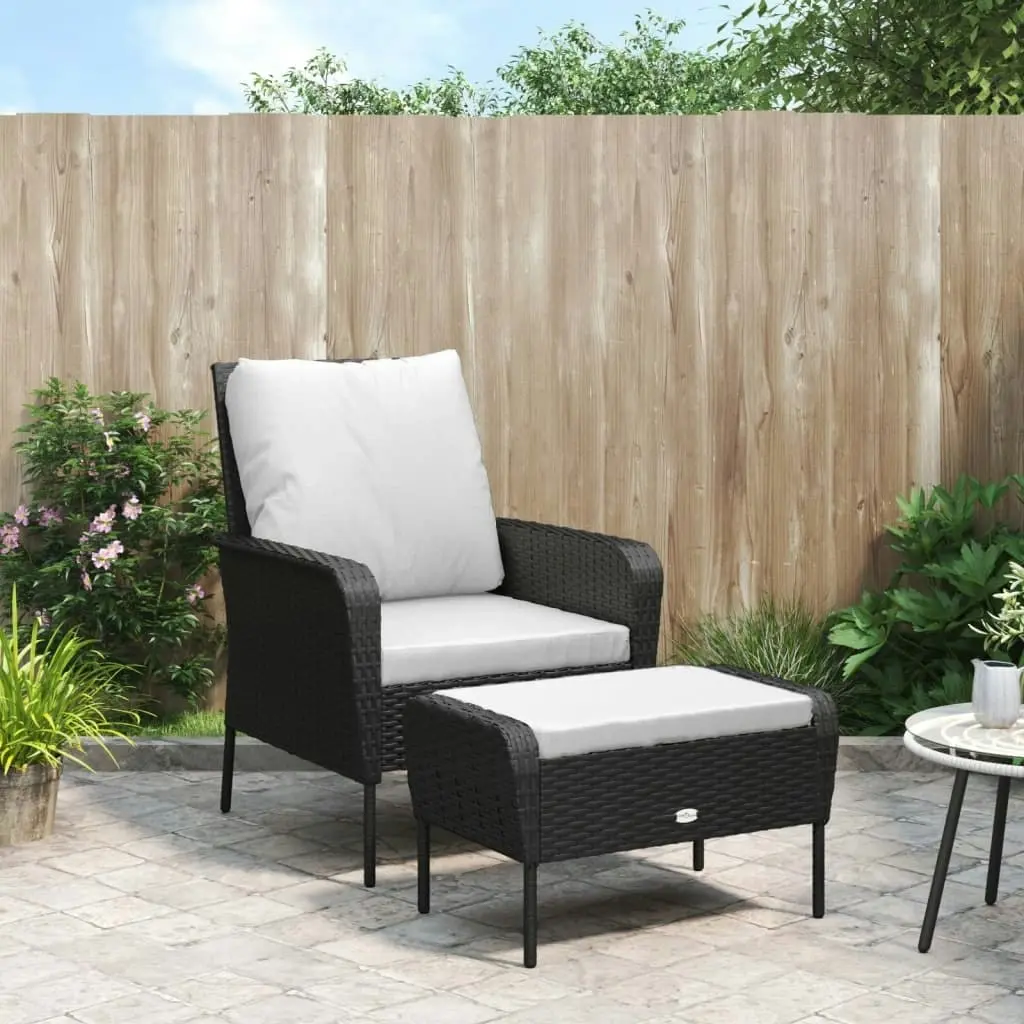 Garden Chair with Footstool Black Poly Rattan 364116