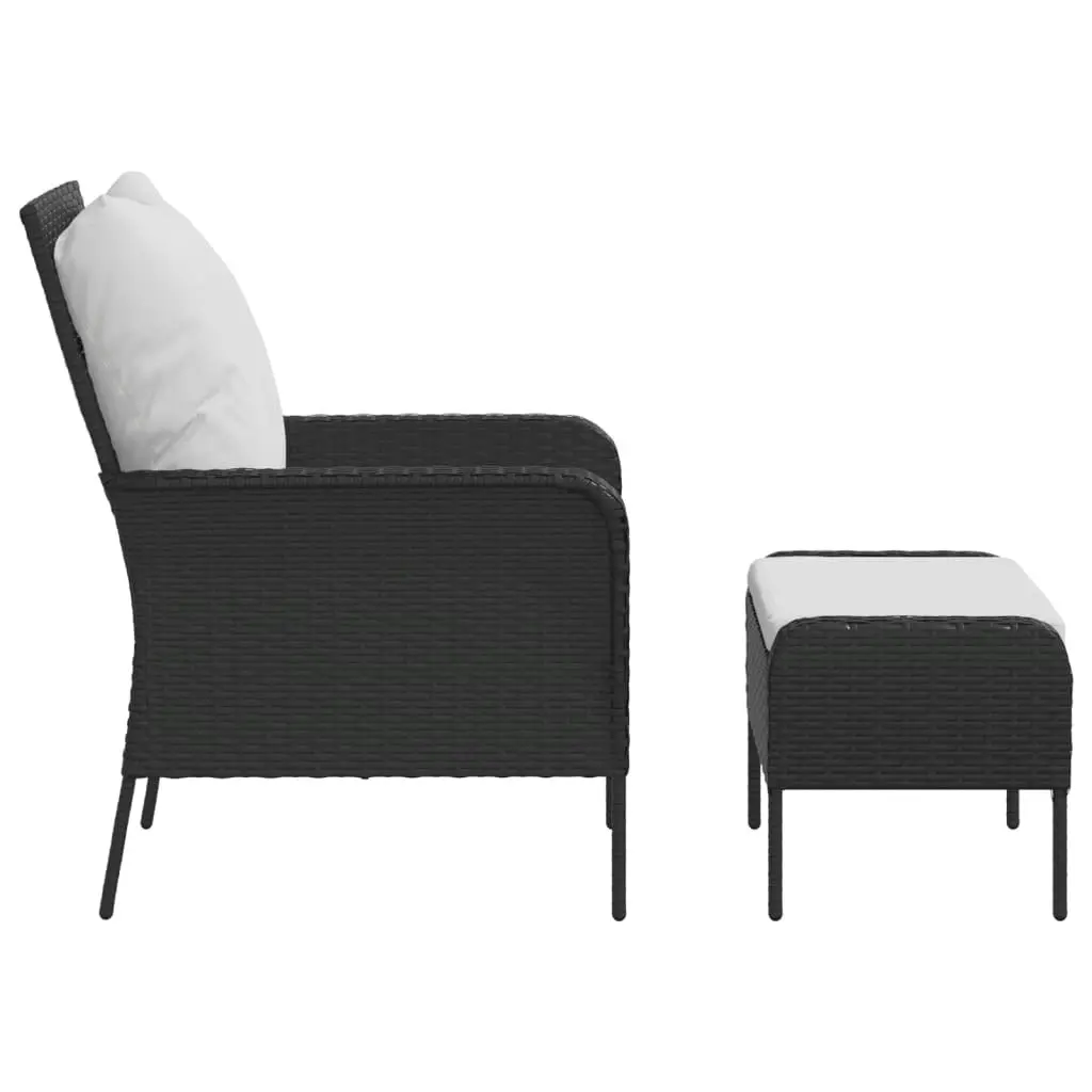 Garden Chair with Footstool Black Poly Rattan 364116