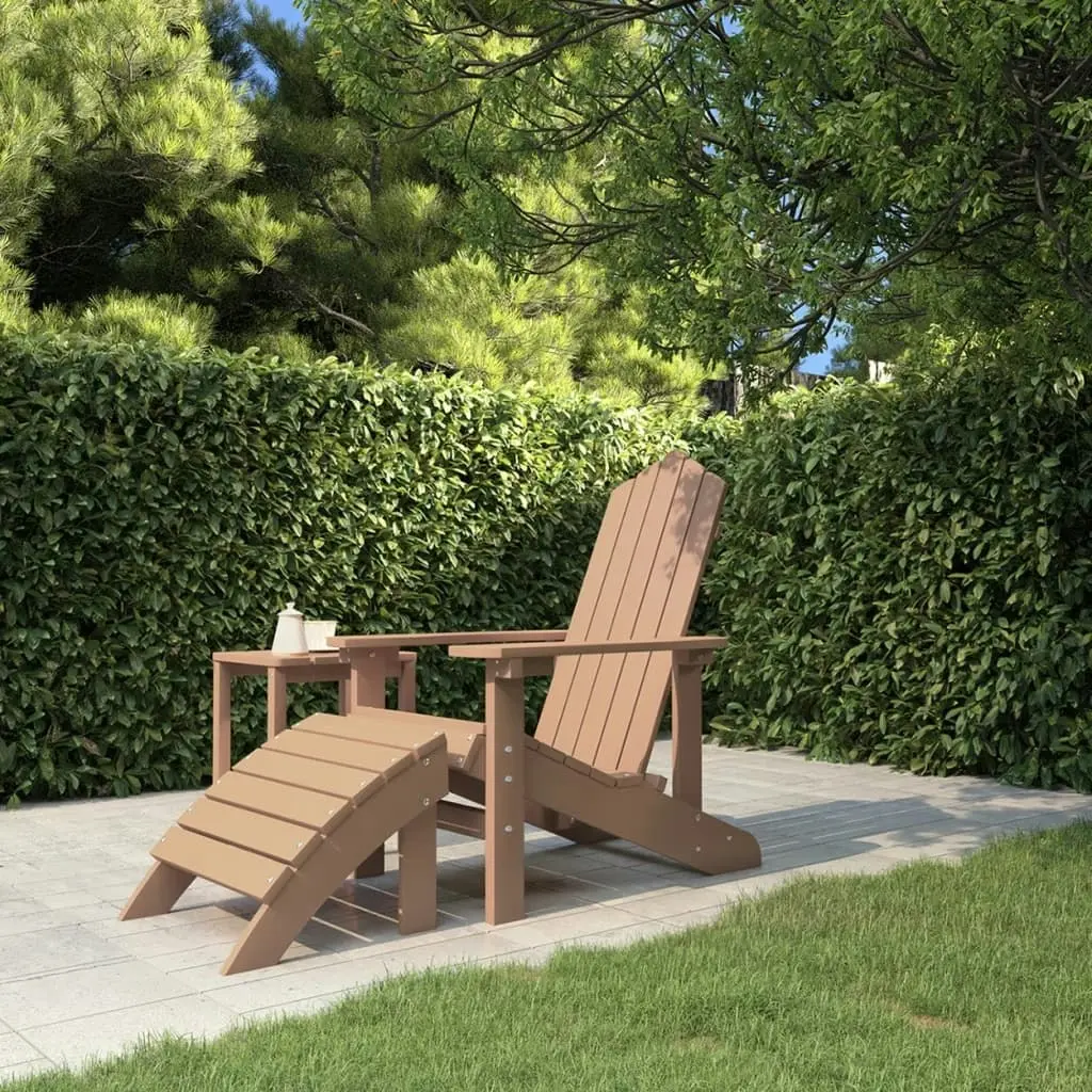 Garden Adirondack Chair with Footstool HDPE Brown 318647