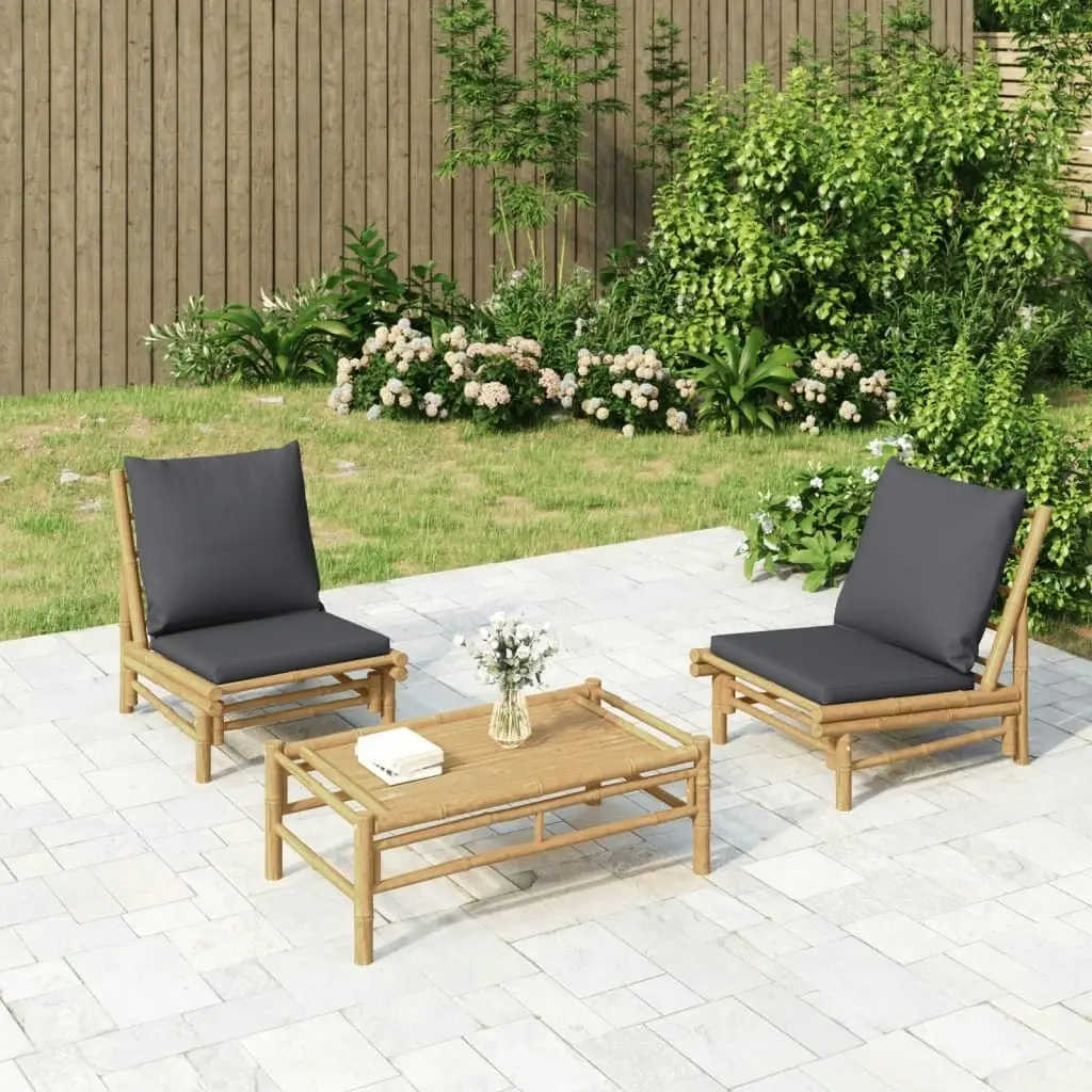 Garden Chairs 2 pcs with Dark Grey Cushions Bamboo 363459