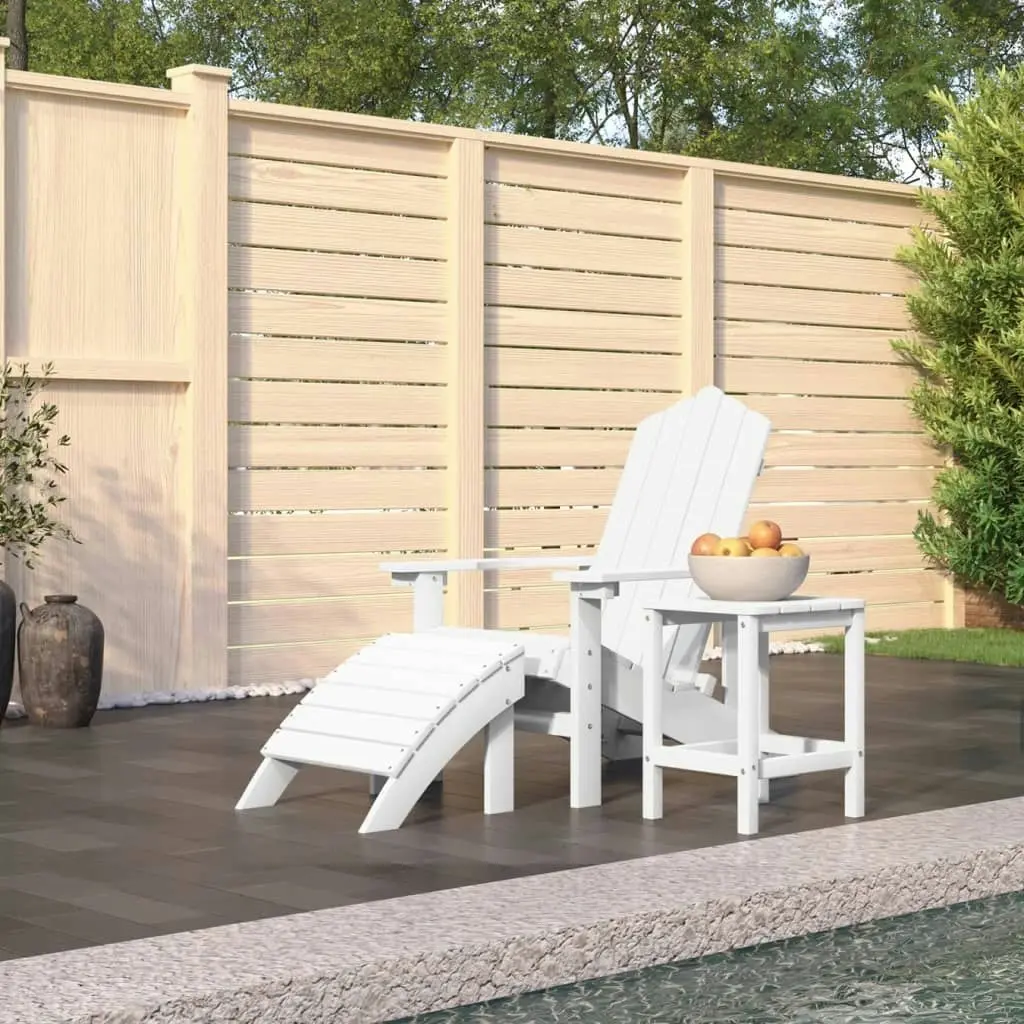 Garden Adirondack Chair with Footstool & Table HDPE White 3095708