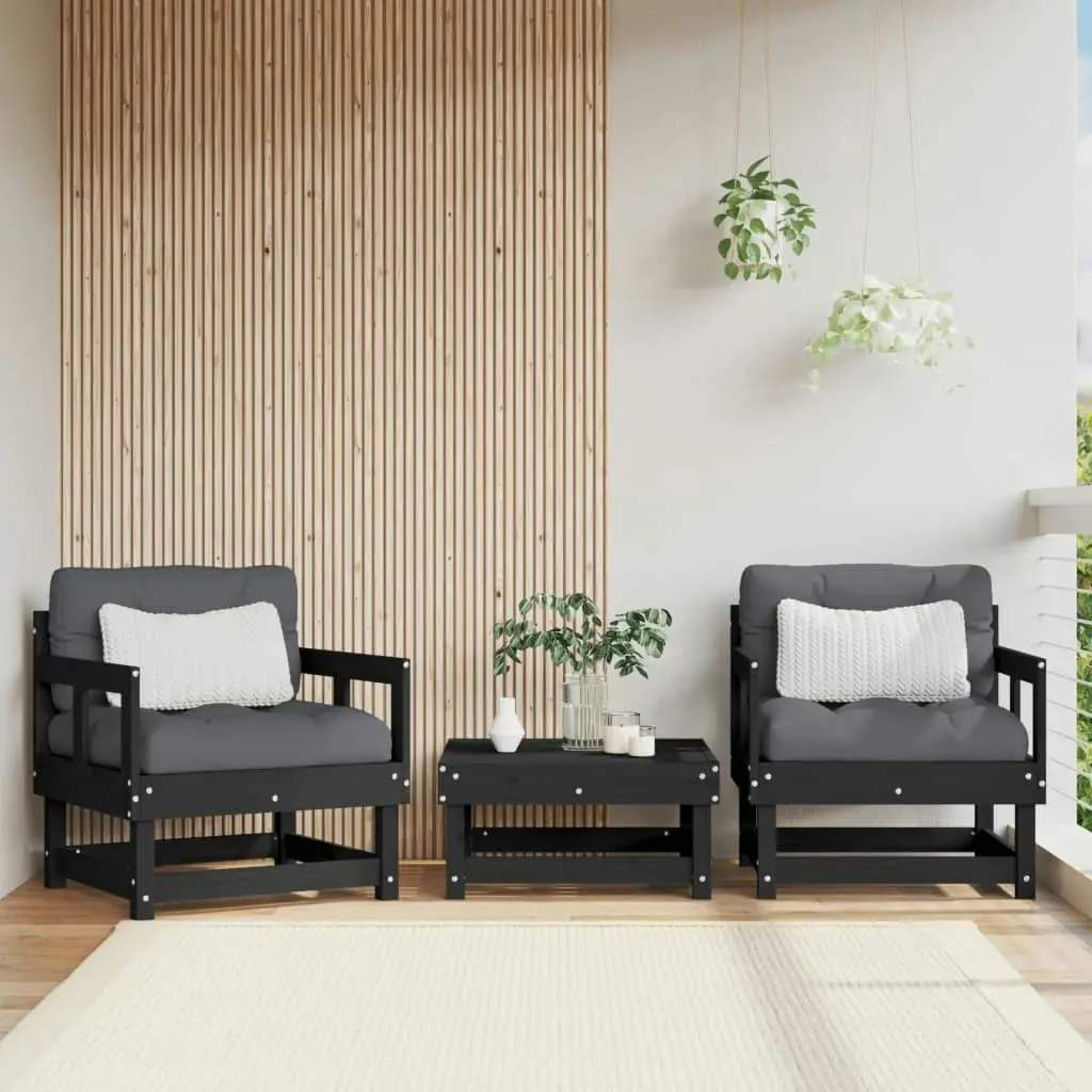 Garden Chairs with Cushions 2 pcs Black Solid Wood Pine 825447