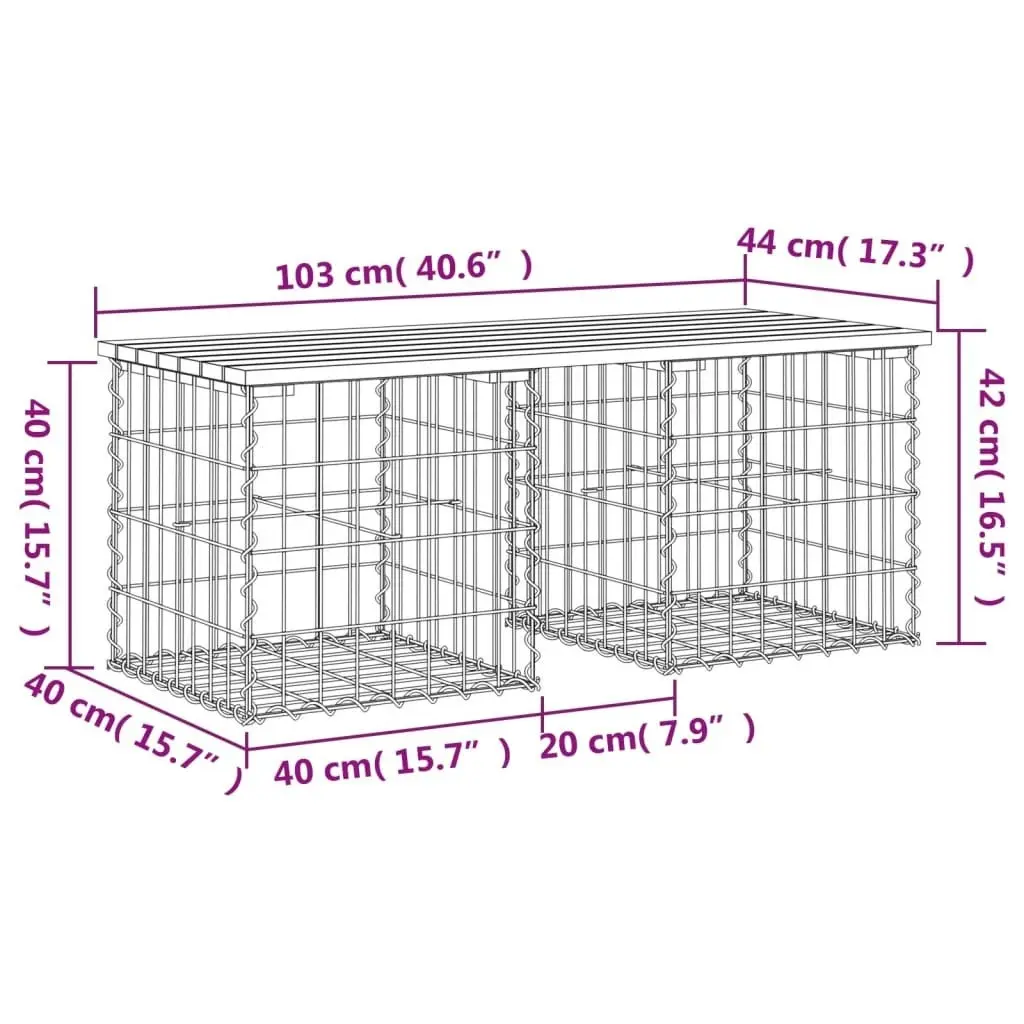 Garden Bench Gabion Design 103x44x42 cm Solid Wood Pine 834338