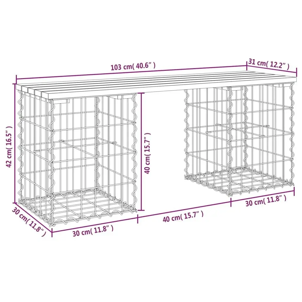 Garden Bench Gabion Design 103x31x42 cm Solid Wood Pine 834329