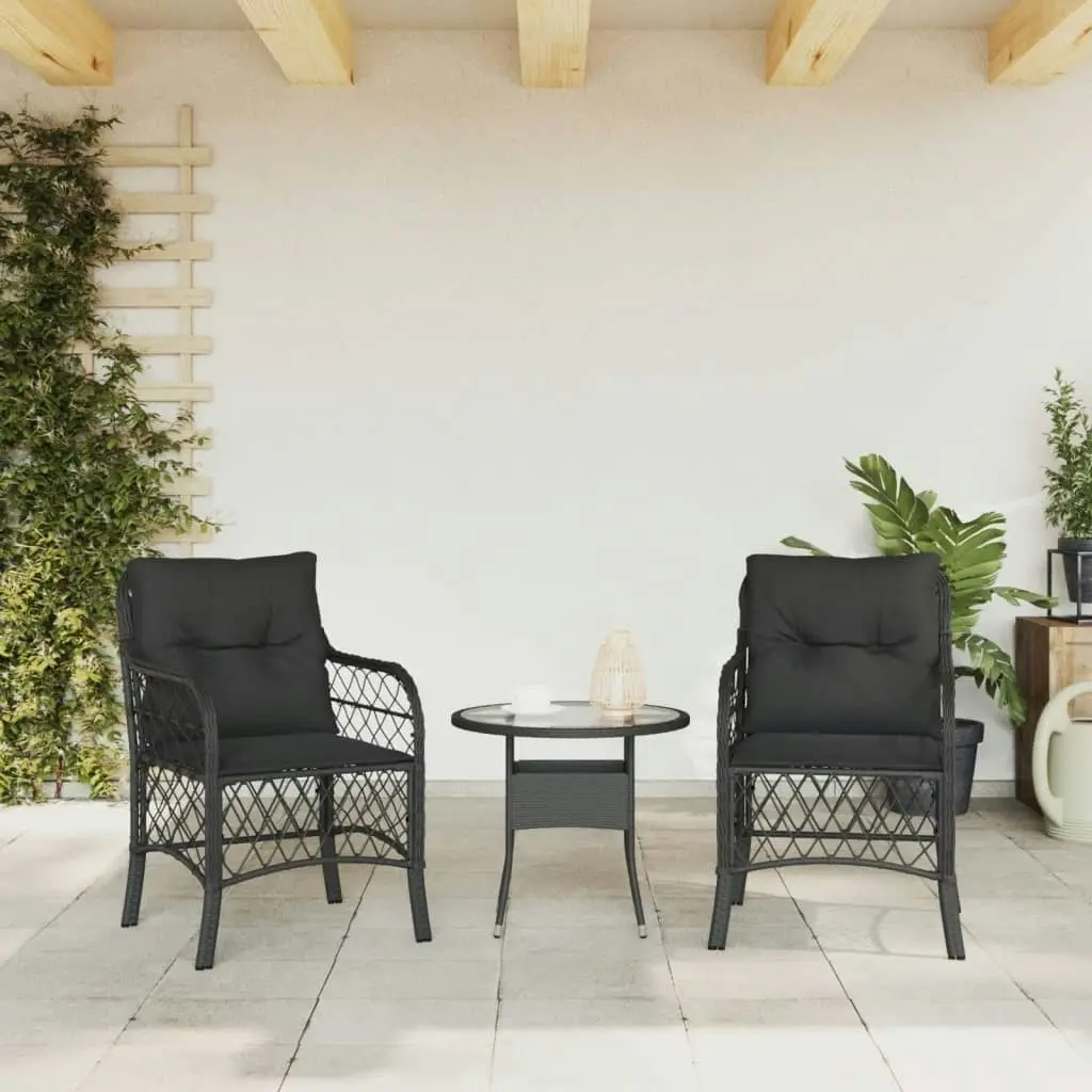 Garden Chairs with Cushions 2 pcs Black Poly Rattan 365153