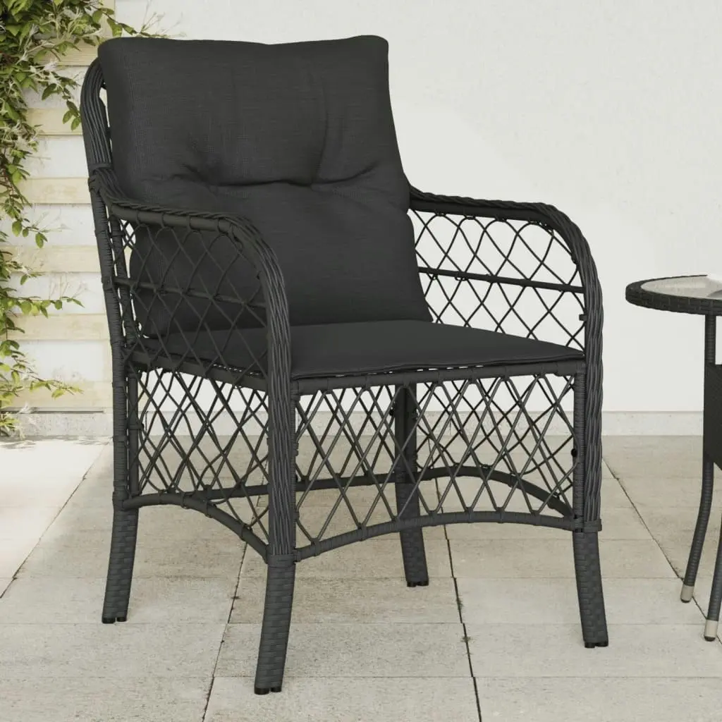 Garden Chairs with Cushions 2 pcs Black Poly Rattan 365153