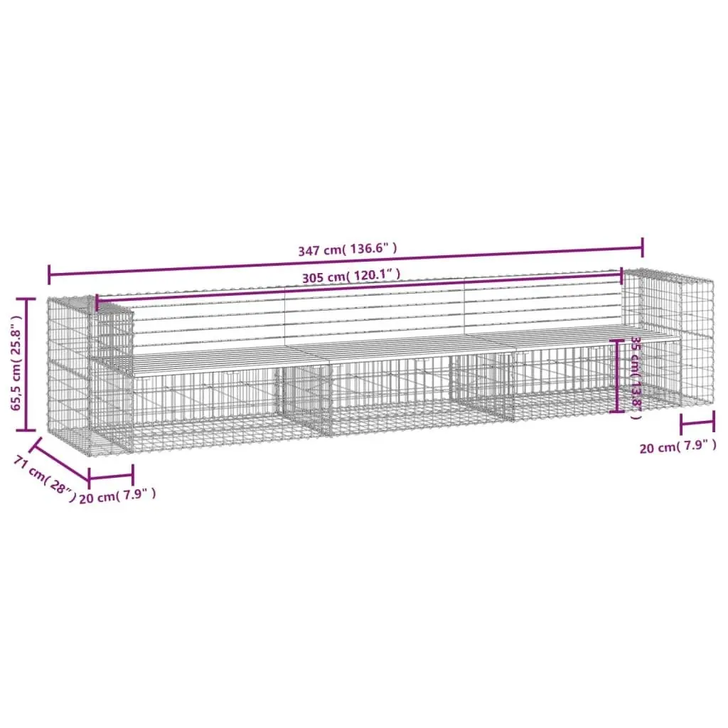 Garden Bench Gabion Design 347x71x65.5 cm Solid Wood Pine 3196254