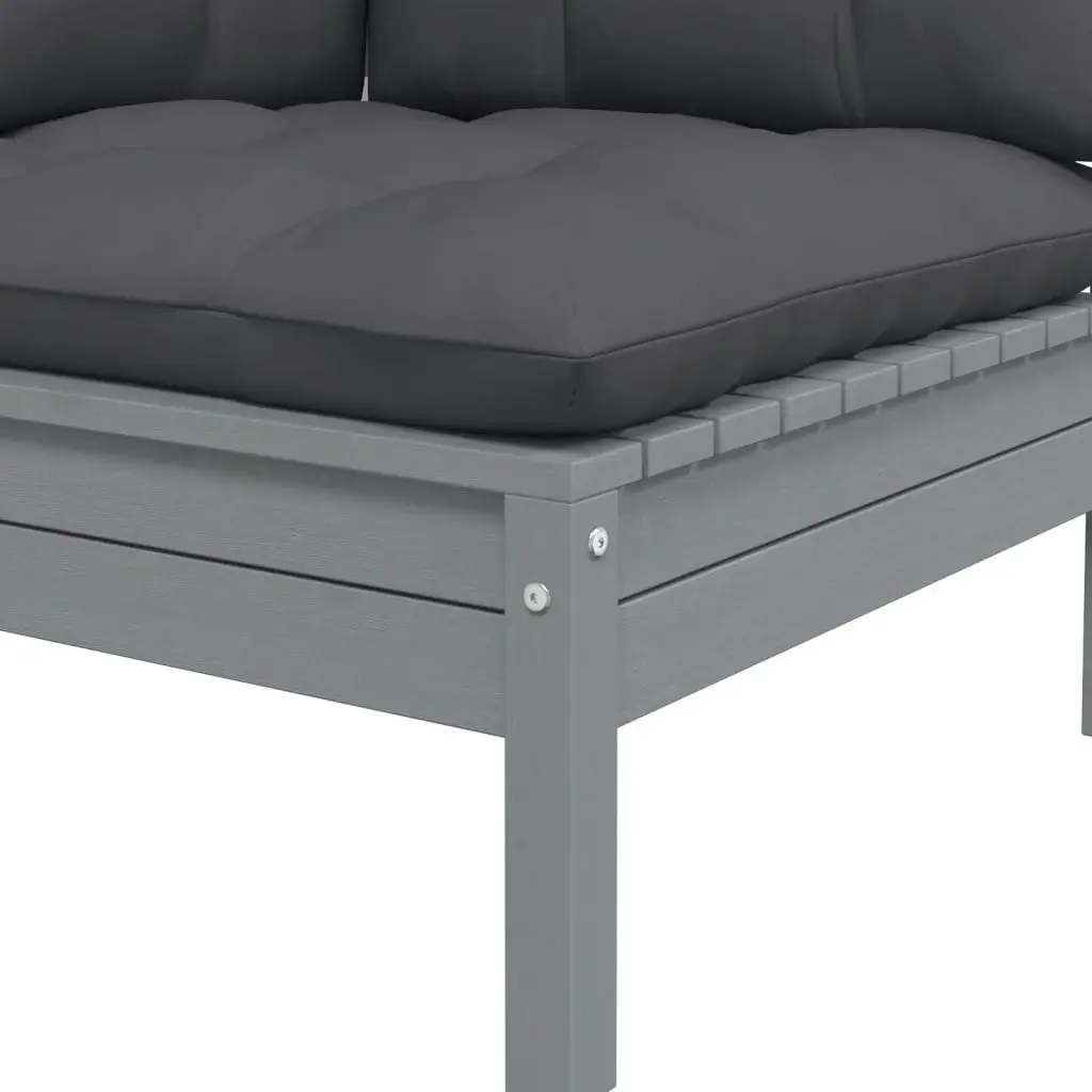 Garden Corner Sofa with Anthracite Cushions Grey Solid Pinewood 806630