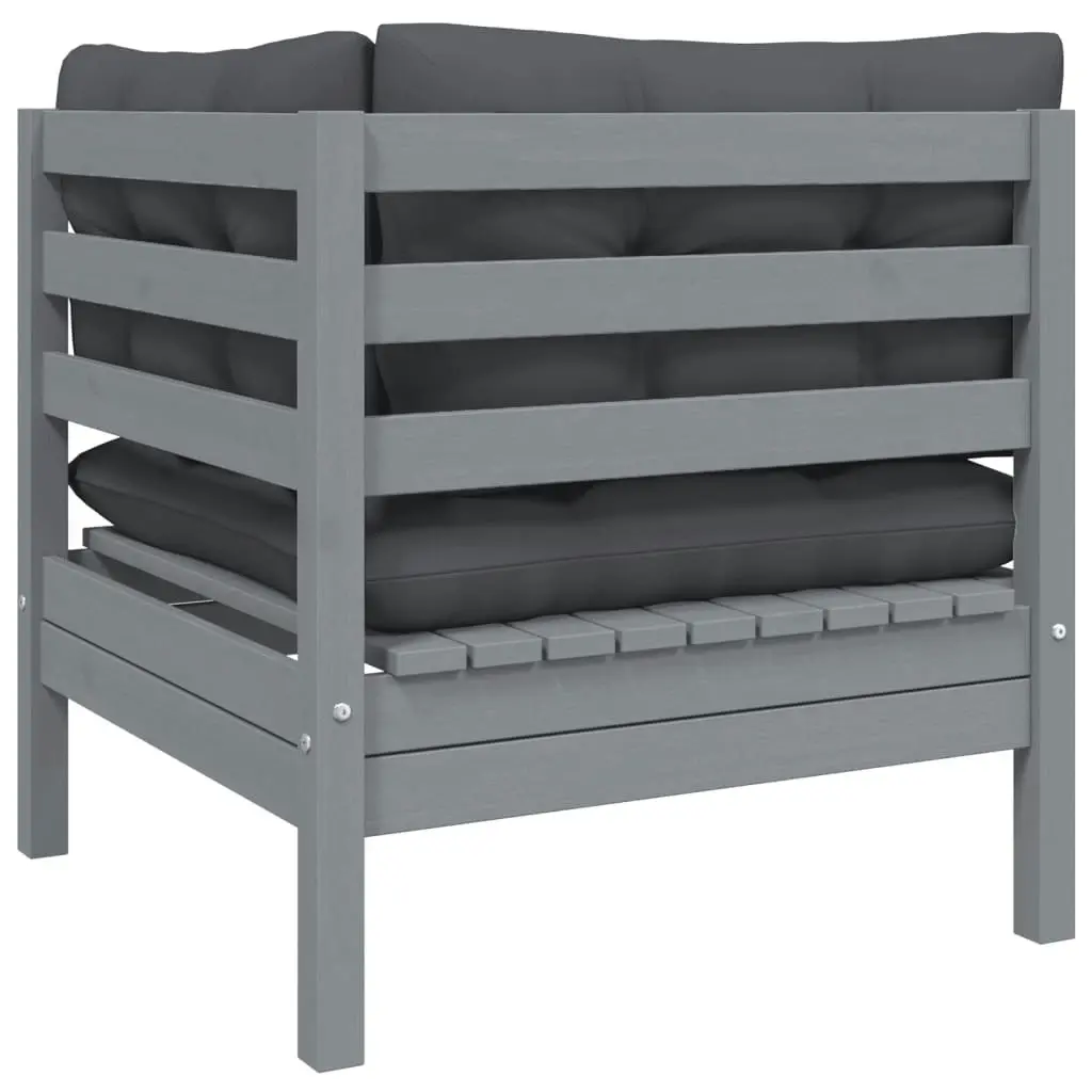 Garden Corner Sofa with Anthracite Cushions Grey Solid Pinewood 806630