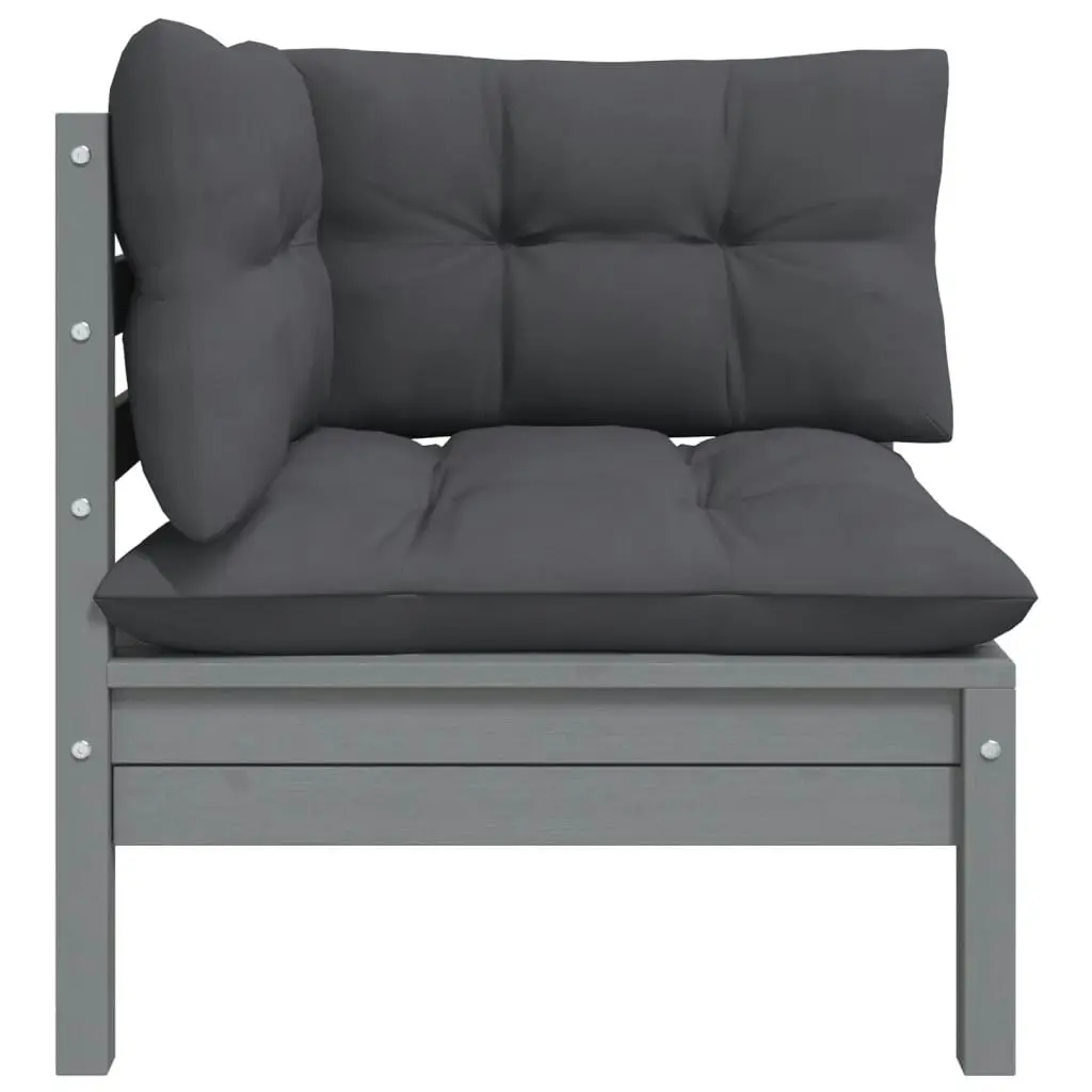 Garden Corner Sofa with Anthracite Cushions Grey Solid Pinewood 806630