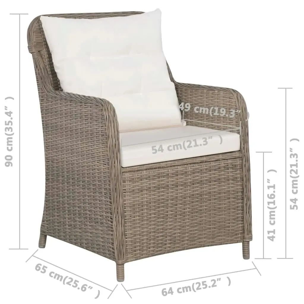 Outdoor Chairs with Cushions 2 pcs Poly Rattan Brown 44148