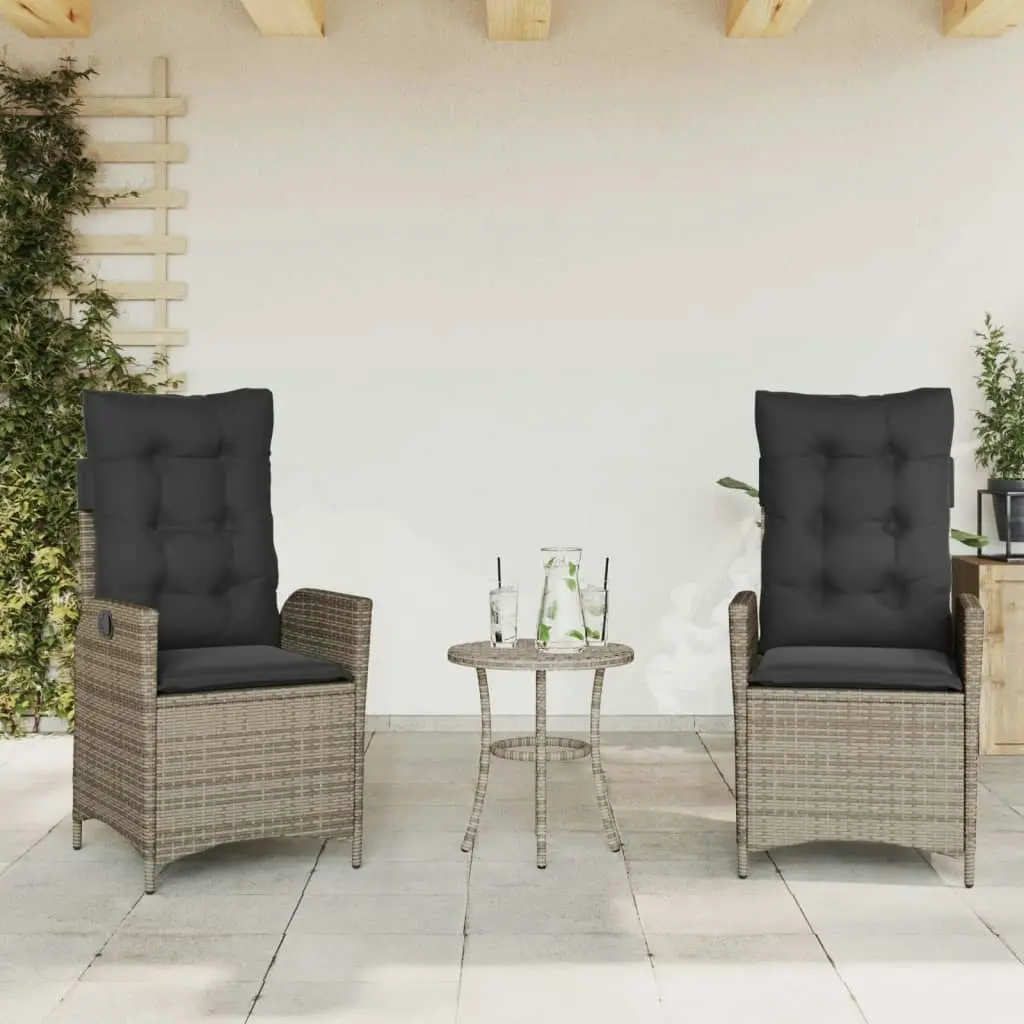 Reclining Garden Chairs 2 pcs with Cushions Grey Poly Rattan 365267