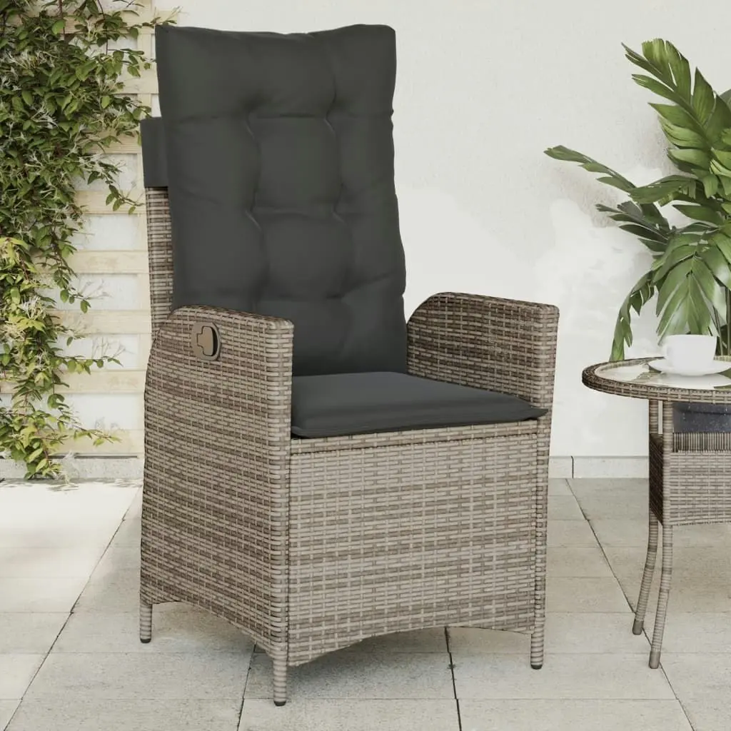 Reclining Garden Chairs 2 pcs with Cushions Grey Poly Rattan 365267