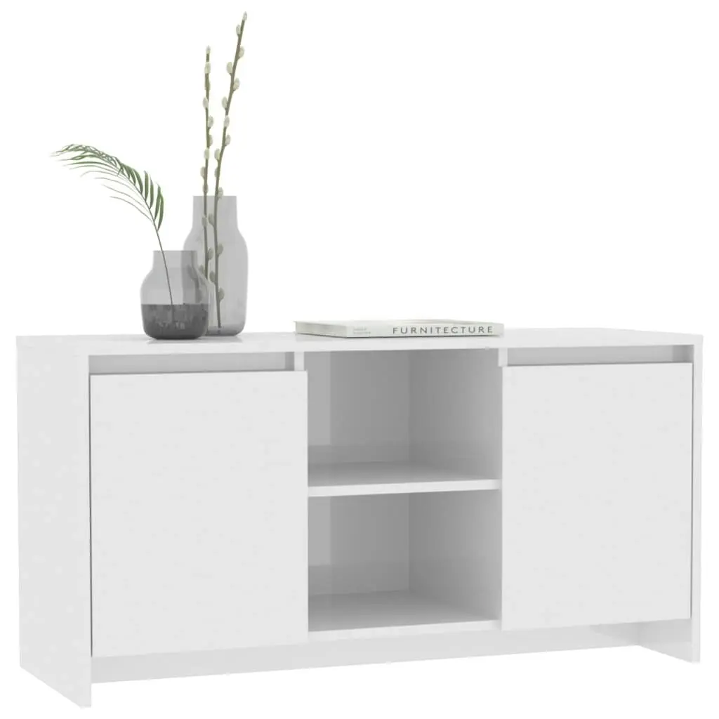 TV Cabinet High Gloss White 102x37.5x52.5 cm Engineered Wood 809797