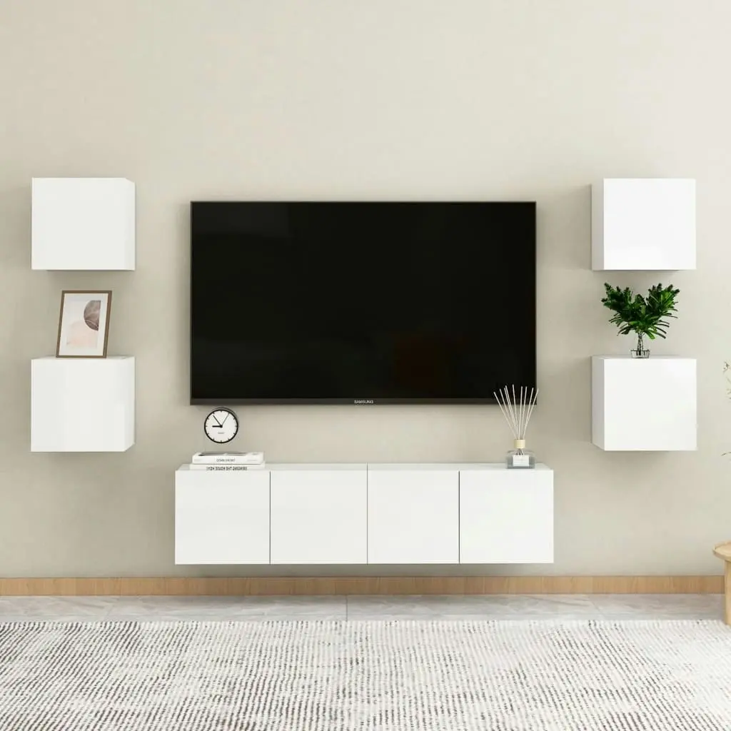 Wall Mounted TV Cabinets 4 pcs High Gloss White 30.5x30x30 cm 804501